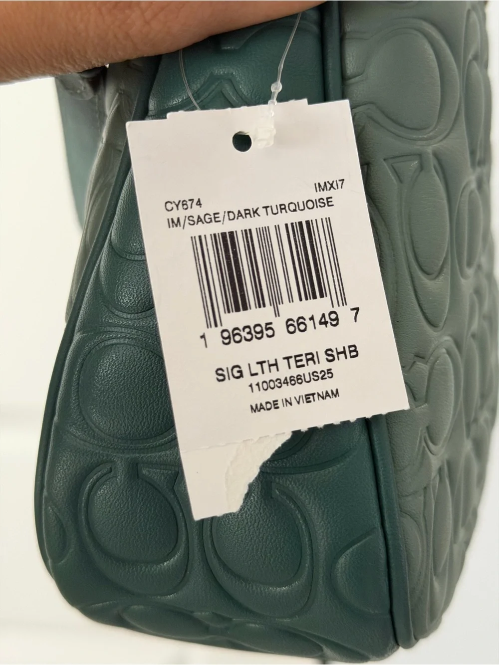 Coach Teri Shoulder Bag Sage & Dark Turquoise (CY674) Blocked Signature Leather
